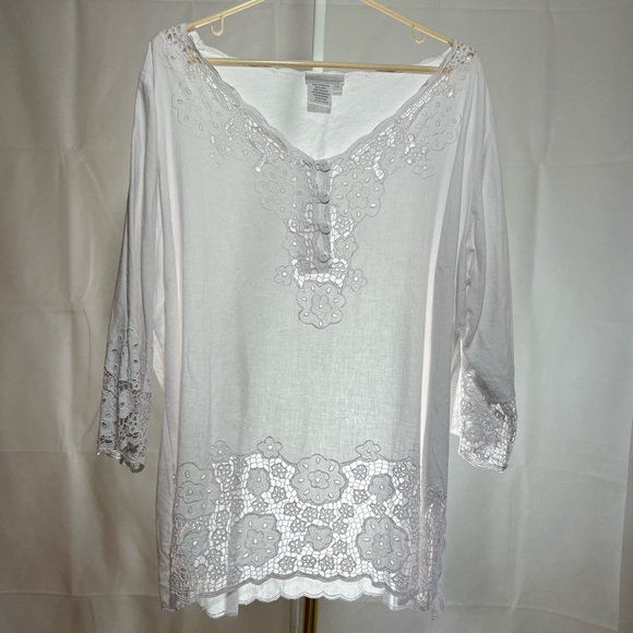 Soft Surroundings NEW White Eyelet Top 54% linen 46% viscose. Size 1X - Picture 2 of 9